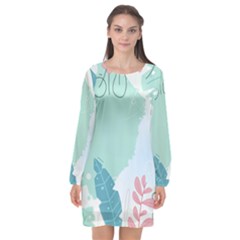 Plants Leaves Border Frame Long Sleeve Chiffon Shift Dress  by Grandong