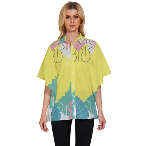 Plants Eaves Border Frame Women s Batwing Button Up Shirt by Grandong