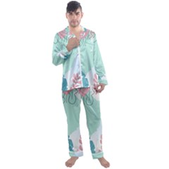 Plants Leaves Border Frame Men s Long Sleeve Satin Pajamas Set by Grandong