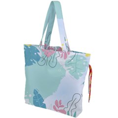 Plants Leaves Border Frame Drawstring Tote Bag by Grandong