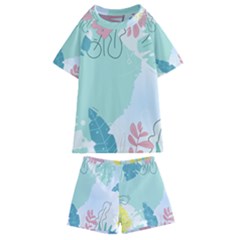 Plants Leaves Border Frame Kids  Swim T-shirt And Shorts Set by Grandong