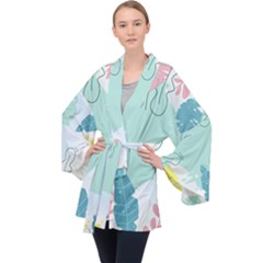 Plants Leaves Border Frame Long Sleeve Velvet Kimono  by Grandong