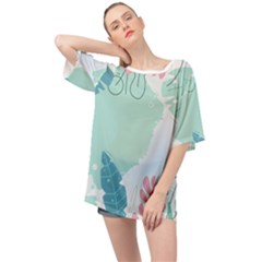 Plants Leaves Border Frame Oversized Chiffon Top by Grandong