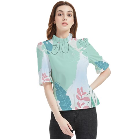 Plants Leaves Border Frame Frill Neck Blouse by Grandong