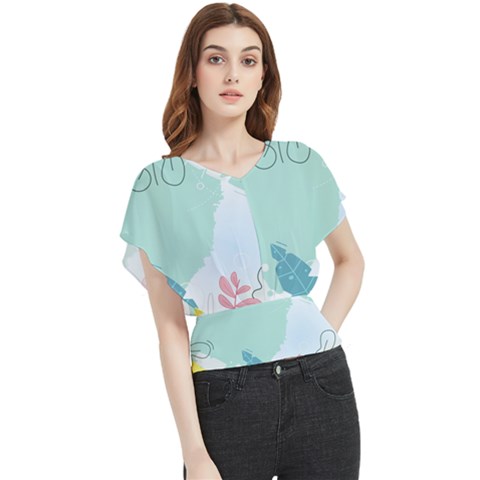 Plants Leaves Border Frame Butterfly Chiffon Blouse by Grandong