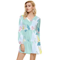 Plants Leaves Border Frame Tiered Long Sleeve Mini Dress by Grandong