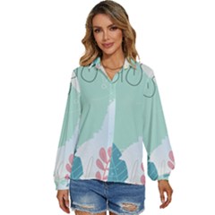 Plants Leaves Border Frame Women s Long Sleeve Button Up Shirt