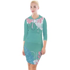 Plant Leaves Border Frame Quarter Sleeve Hood Bodycon Dress by Grandong