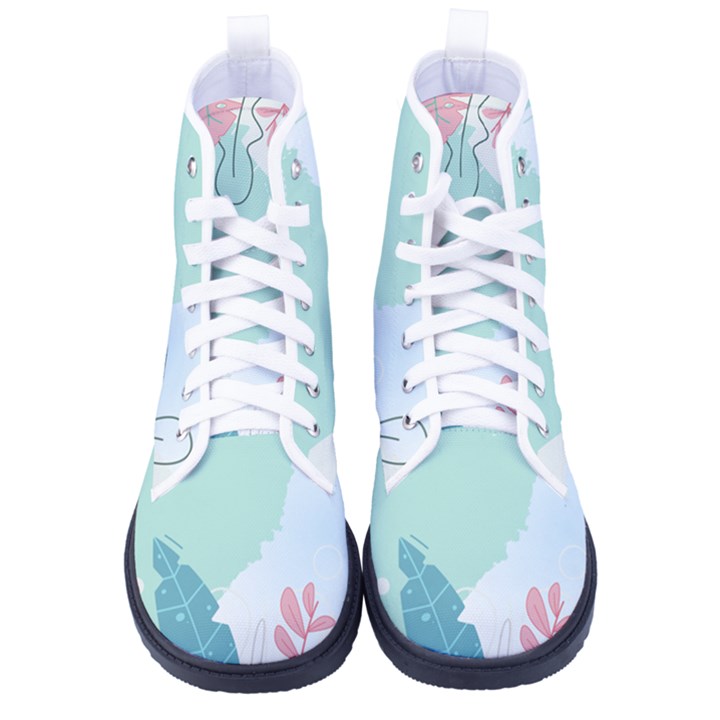 Plants Leaves Border Frame Kid s High-Top Canvas Sneakers