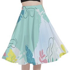 Plants Leaves Border Frame A-line Full Circle Midi Skirt With Pocket by Grandong