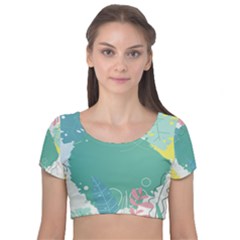 Plant Leaves Border Frame Velvet Short Sleeve Crop Top  by Grandong