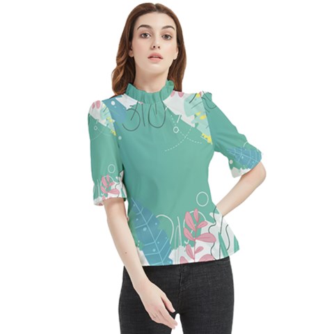 Plant Leaves Border Frame Frill Neck Blouse by Grandong