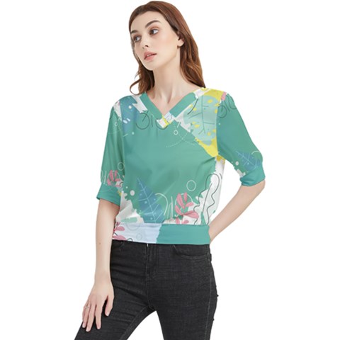 Plant Leaves Border Frame Quarter Sleeve Blouse by Grandong