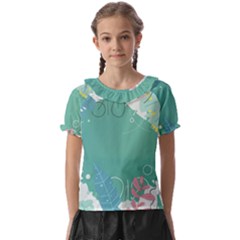 Plant Leaves Border Frame Kids  Frill Chiffon Blouse by Grandong