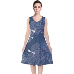 Flowers Petals Leaves Foliage V-neck Midi Sleeveless Dress  by Grandong