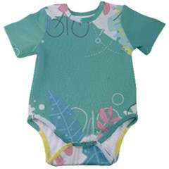 Plant Leaves Border Frame Baby Short Sleeve Bodysuit by Grandong