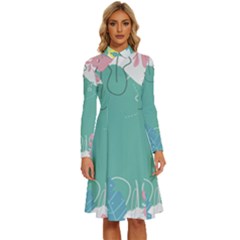 Plant Leaves Border Frame Long Sleeve Shirt Collar A-line Dress by Grandong