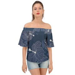 Flowers Petals Leaves Foliage Off Shoulder Short Sleeve Top by Grandong