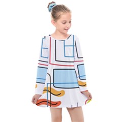 Sketch Line Art Doodles Design Kids  Long Sleeve Dress by Grandong