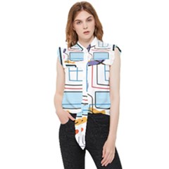 Sketch Line Art Doodles Design Frill Detail Shirt by Grandong