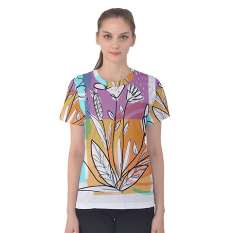 Flower Leaves Foliage Grass Doodle Women s Cotton T-shirt by Grandong