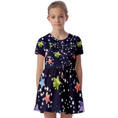 Abstract Eart Cover Blue Gift Kids  Short Sleeve Pinafore Style Dress by Grandong