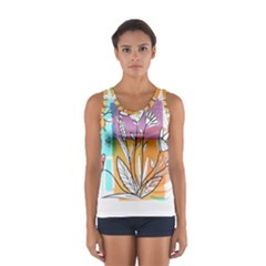 Flower Leaves Foliage Grass Doodle Sport Tank Top  by Grandong