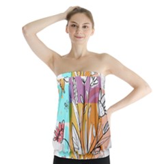 Flower Leaves Foliage Grass Doodle Strapless Top by Grandong