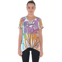 Flower Leaves Foliage Grass Doodle Cut Out Side Drop T-shirt