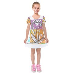 Flower Leaves Foliage Grass Doodle Kids  Short Sleeve Velvet Dress by Grandong