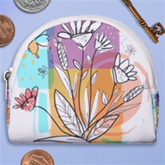 Flower Leaves Foliage Grass Doodle Horseshoe Style Canvas Pouch by Grandong