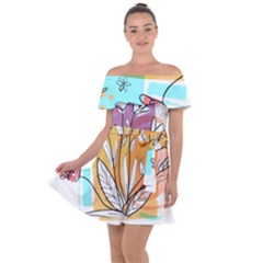 Flower Leaves Foliage Grass Doodle Off Shoulder Velour Dress by Grandong