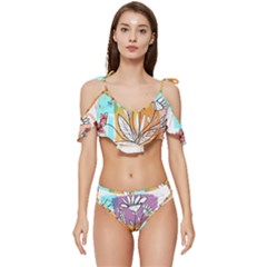 Flower Leaves Foliage Grass Doodle Ruffle Edge Tie Up Bikini Set	 by Grandong