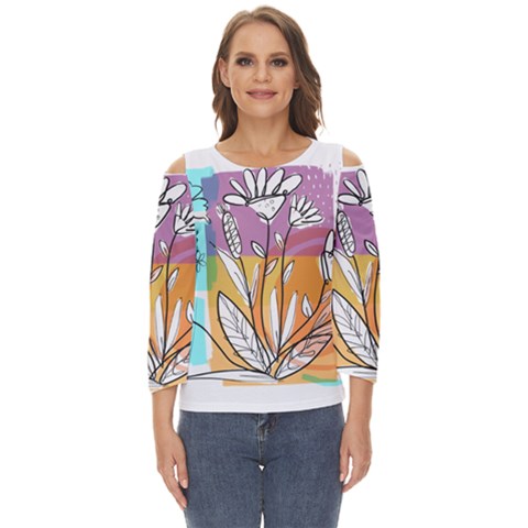 Flower Leaves Foliage Grass Doodle Cut Out Wide Sleeve Top by Grandong