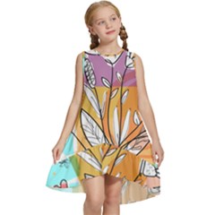 Flower Leaves Foliage Grass Doodle Kids  Frill Swing Dress by Grandong