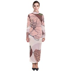 Abstract Flower Leaves Pattern Turtleneck Maxi Dress by Grandong