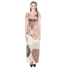 Abstract Flower Leaves Pattern Short Sleeve Maxi Dress