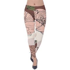 Abstract Flower Leaves Pattern Velvet Leggings