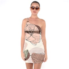 Abstract Flower Leaves Pattern One Shoulder Ring Trim Bodycon Dress by Grandong