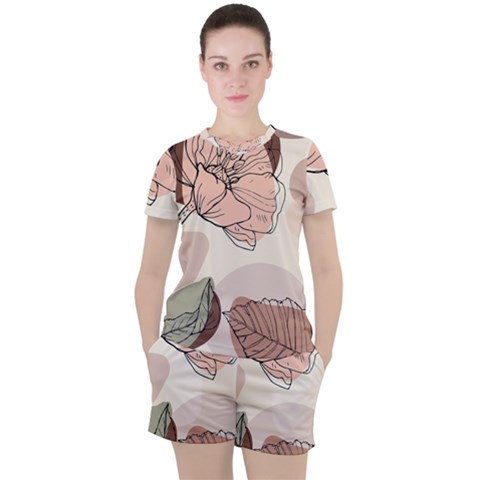 Abstract Flower Leaves Pattern Women s T-shirt And Shorts Set by Grandong