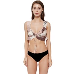 Abstract Flower Leaves Pattern Low Cut Ruffle Edge Bikini Top