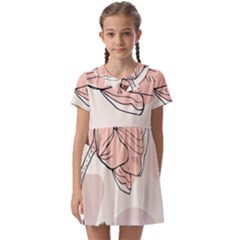 Abstract Flower Leaves Pattern Kids  Asymmetric Collar Dress