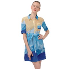 Flower Branch Corolla Wreath Lease Art Belted Shirt Dress by Grandong