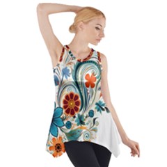 Flowers Scrapbook Decorate Side Drop Tank Tunic by Grandong