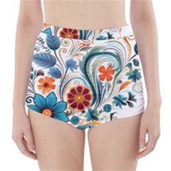 Flowers Scrapbook Decorate High-waisted Bikini Bottoms by Grandong