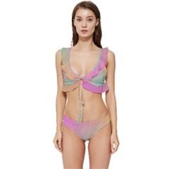 Lines Shapes Stripes Corolla Low Cut Ruffle Edge Bikini Set by Grandong