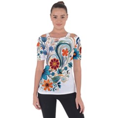 Flowers Scrapbook Decorate Shoulder Cut Out Short Sleeve Top by Grandong