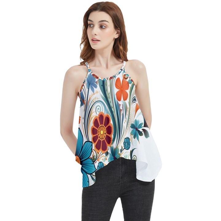 Flowers Scrapbook Decorate Flowy Camisole Tank Top