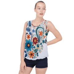 Flowers Scrapbook Decorate Bubble Hem Chiffon Tank Top by Grandong