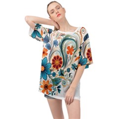 Flowers Scrapbook Decorate Oversized Chiffon Top by Grandong